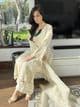 Nora cream chiffon suit