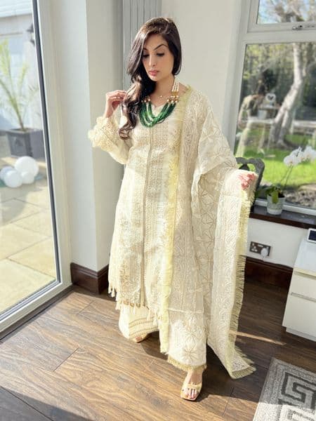 Nora cream chiffon suit