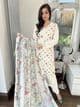 Petal linen embroidered shawl suit : off white