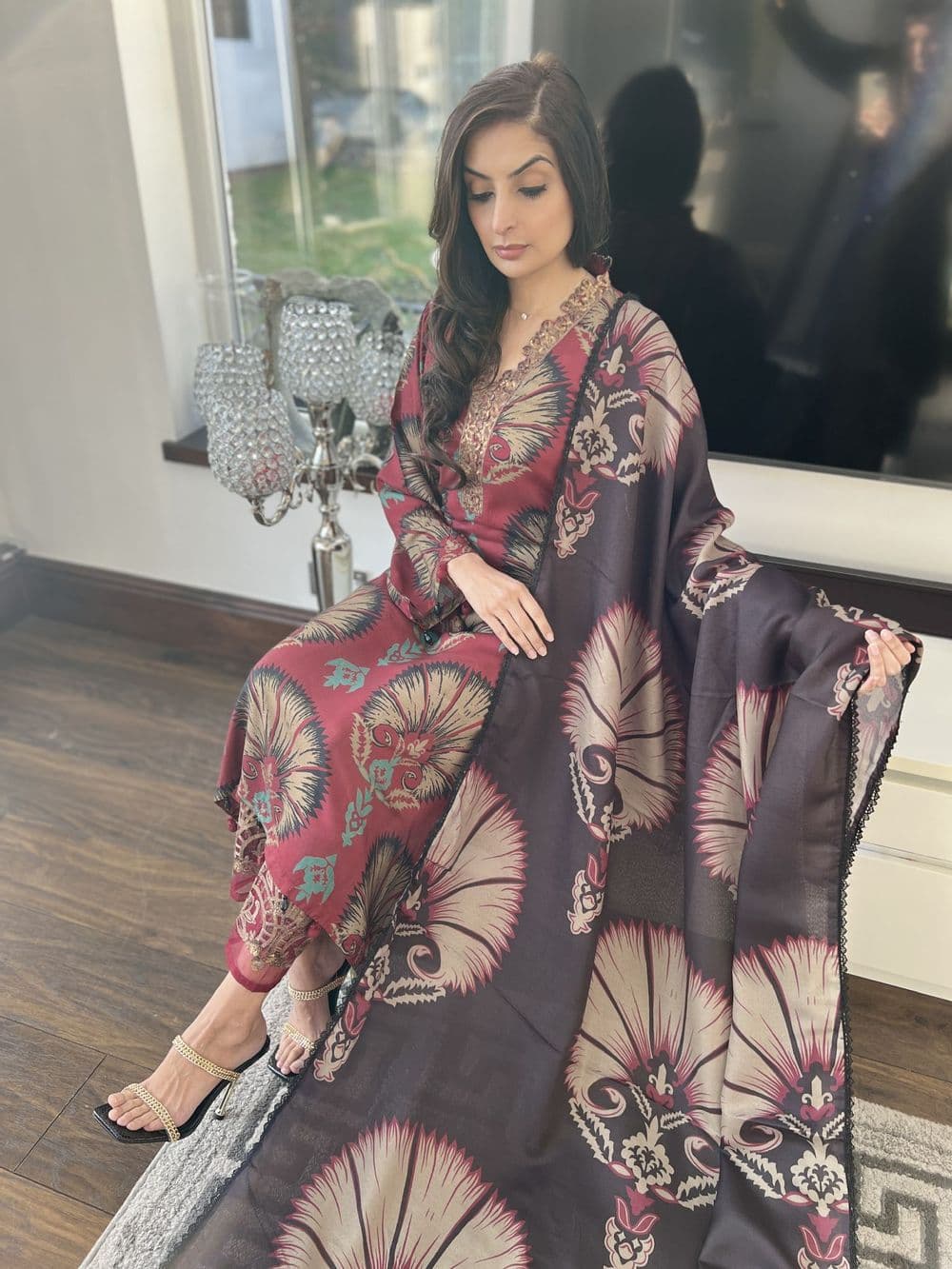 Petal linen suit - maroon