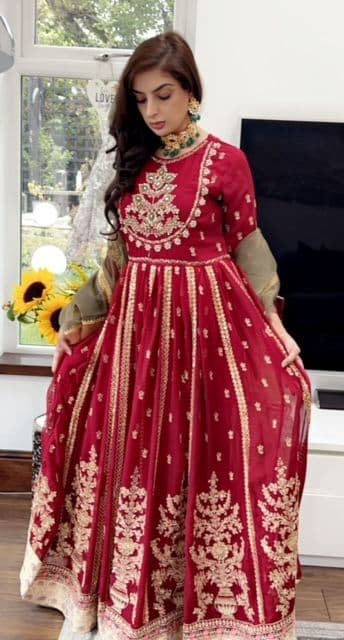 Rangili Maroon Embellished Maxi Suit
