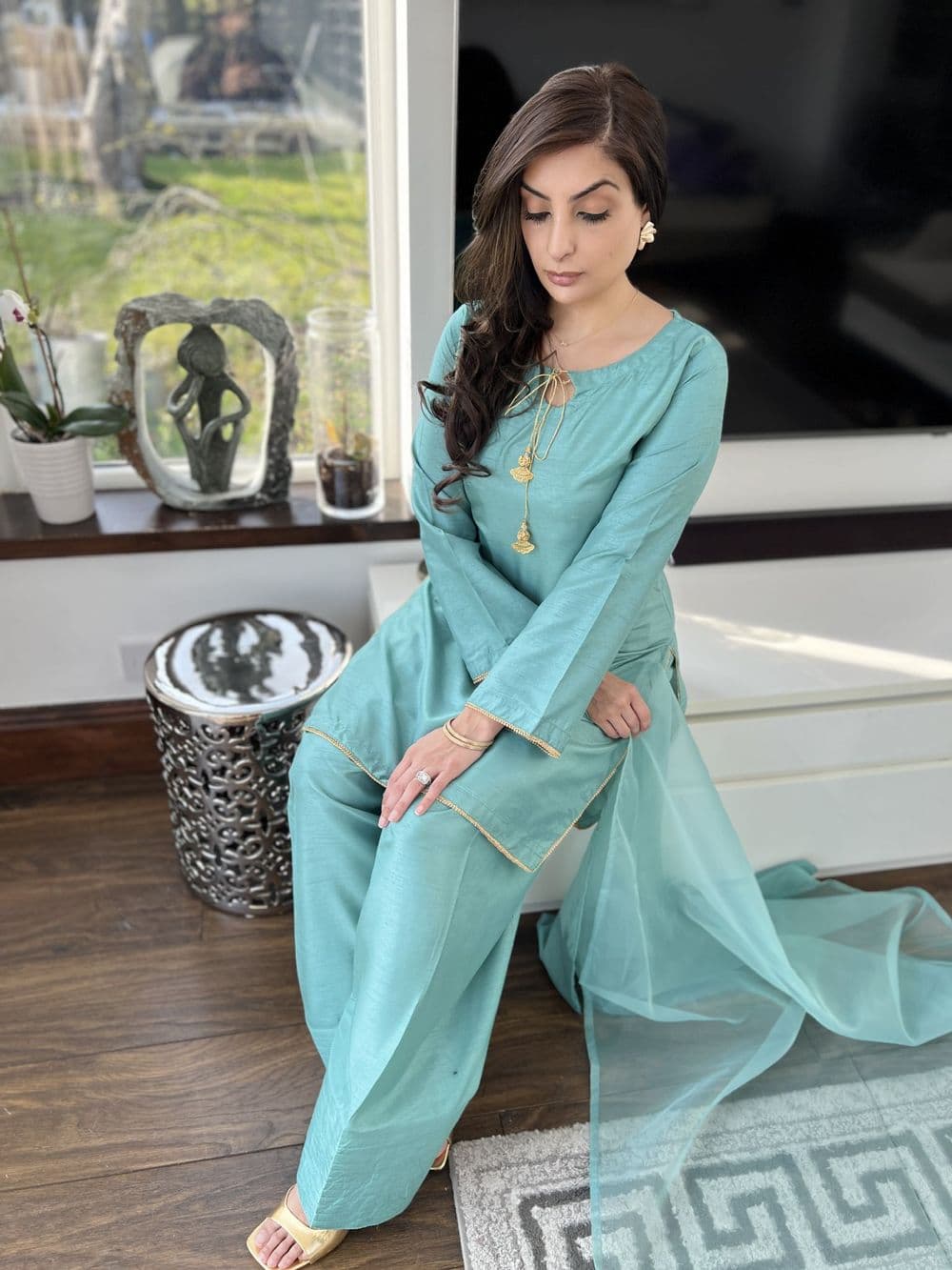 Raw silk FARSHI Salwaar suit : Green