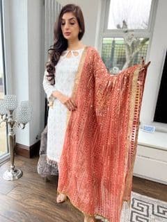 Saffuse Luxury Embroidery Suit - Rust