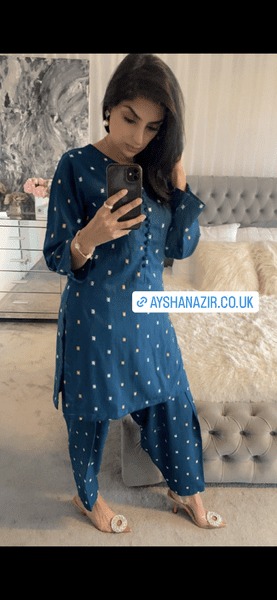 Safiya Khadi 2 Piece  Embroidery Co-ords-Teal