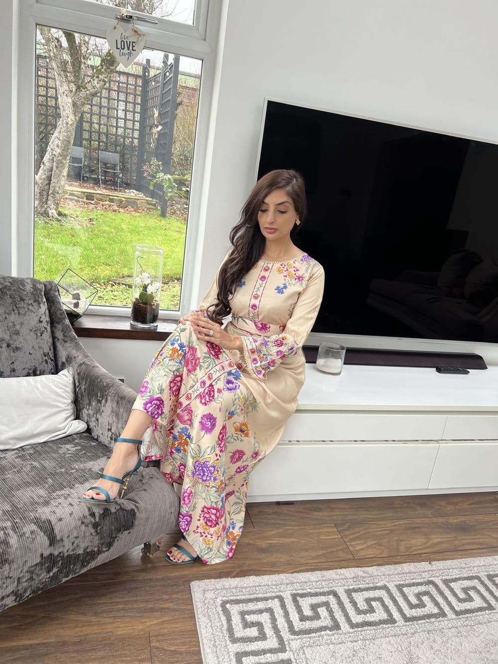 kurta maxi dress Buy Capri blue ombre floral embroidered maxi dress/long kurta by Aisha Rao  at Aashni and Co