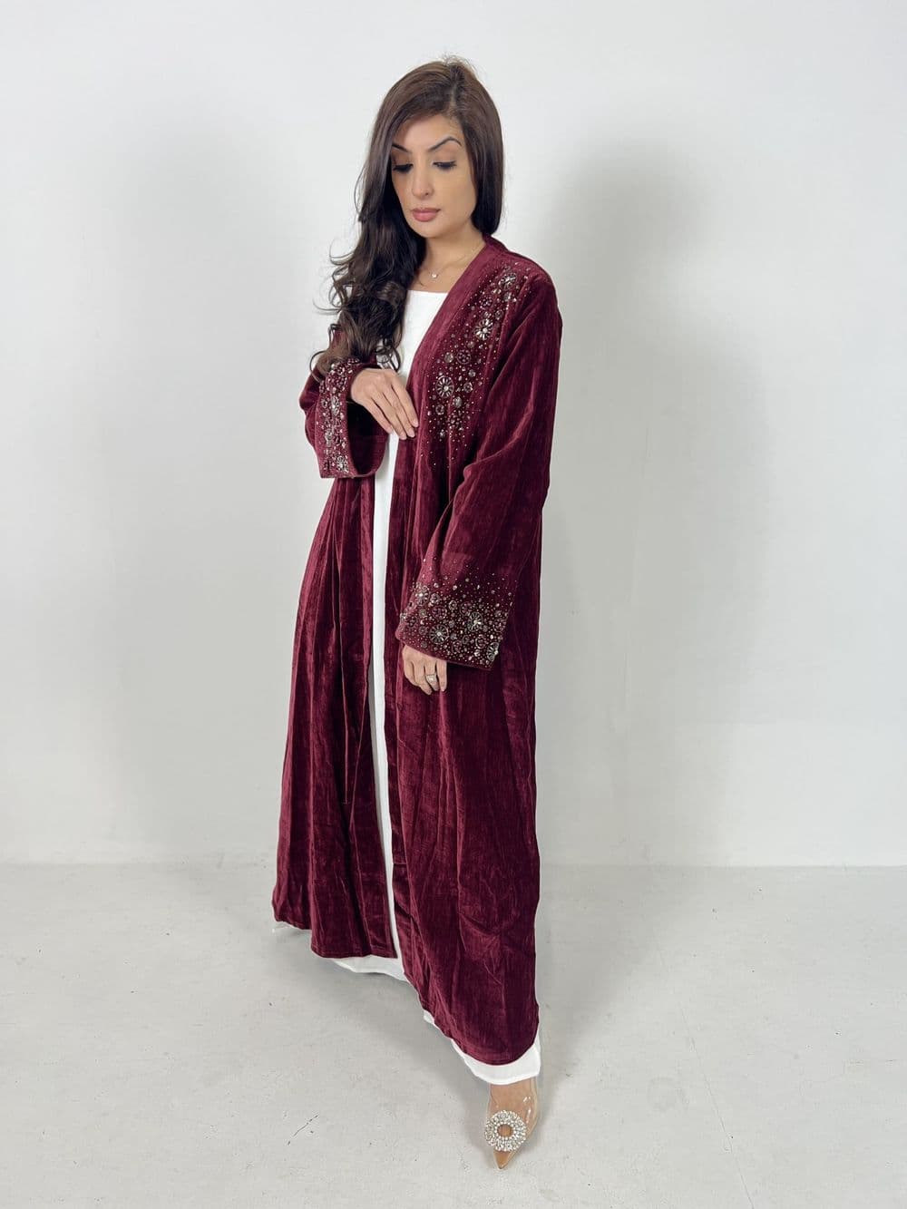 Velvet abaya set wine