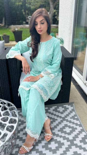 Zara cotton co ord set : aqua