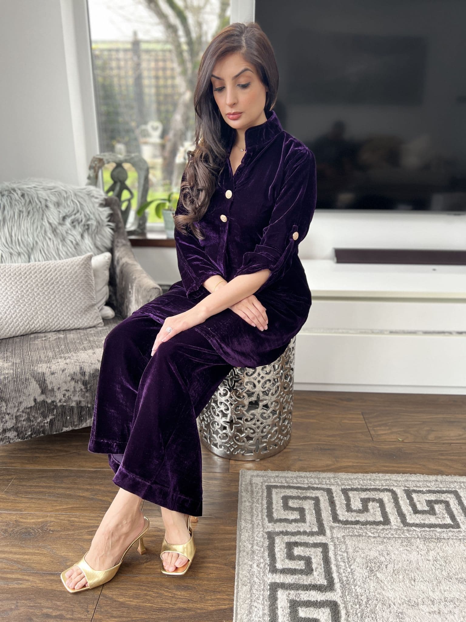 strapless open back dress Chanel Purple Velvet Jacket & Skirt Set 1993A – Vintage by Misty main image 0