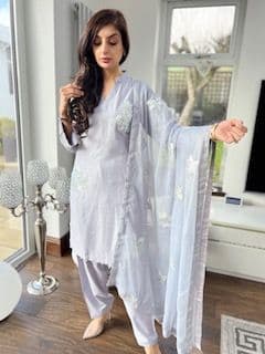 Zarah Inspired Sequin Embroidery Suit- Grey