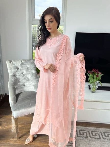 Zeba Embroidery Cut work Suit- Peach