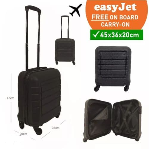 EasyJet Cabin Carry On Approved Black Suitcase, ABS Under seat Hard Luggage, 45x36x20cm
