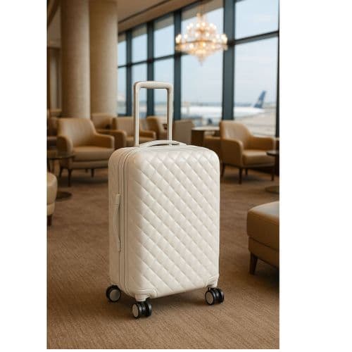 IT White Cabin Suitcase | 20" Lightweight Quilted ABS Hard Shell Luggage with Spinner Wheels