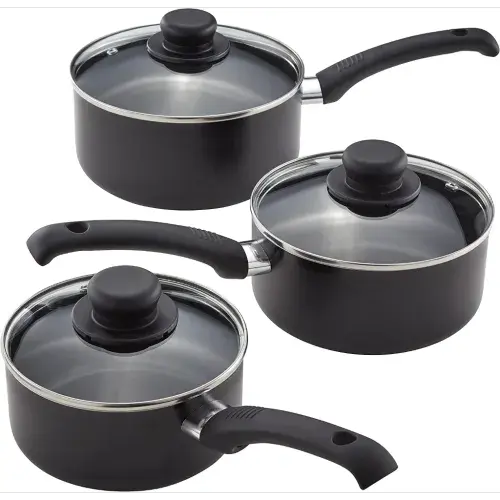 Judge Everyday JDAYA1B Set of Pans, 3-Piece Set 16cm, 18cm 20cm Saucepans with Glass Lids