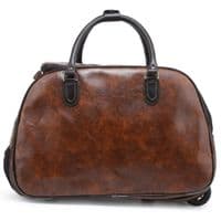 Leather Unisex Travel Holdall Trolley Bag with Wheels | 47cm PU Luggage