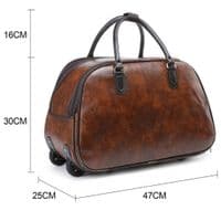 Leather Unisex Travel Holdall Trolley Bag with Wheels | 47cm PU Luggage