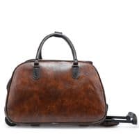 Leather Unisex Travel Holdall Trolley Bag with Wheels | 47cm PU Luggage
