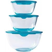 Pyrex Cook & Store Glass Bowl Set 3pcs with Lids – 0.5L 1L 2L Mixing Storage