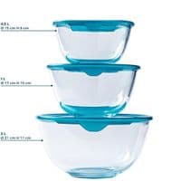 Pyrex Cook & Store Glass Bowl Set 3pcs with Lids – 0.5L 1L 2L Mixing Storage