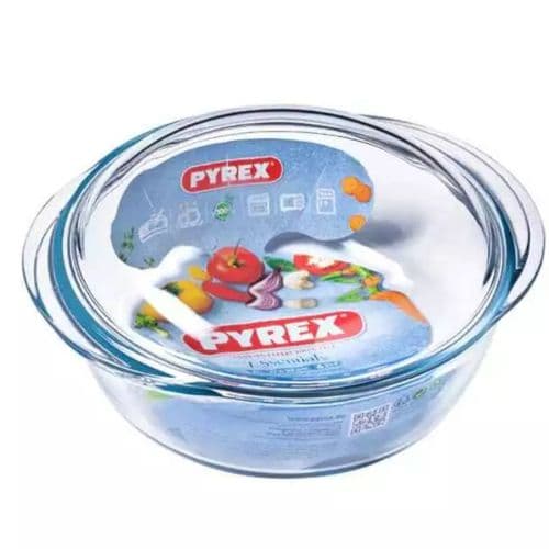 Pyrex Round Casserole Dish 2.1 Litre, Clear, Includes Lid