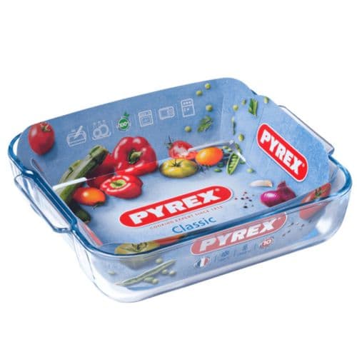 Pyrex Square Glass Roasting Dish, Clear, Size: 21 x 21 cm, Glass Square Roaster