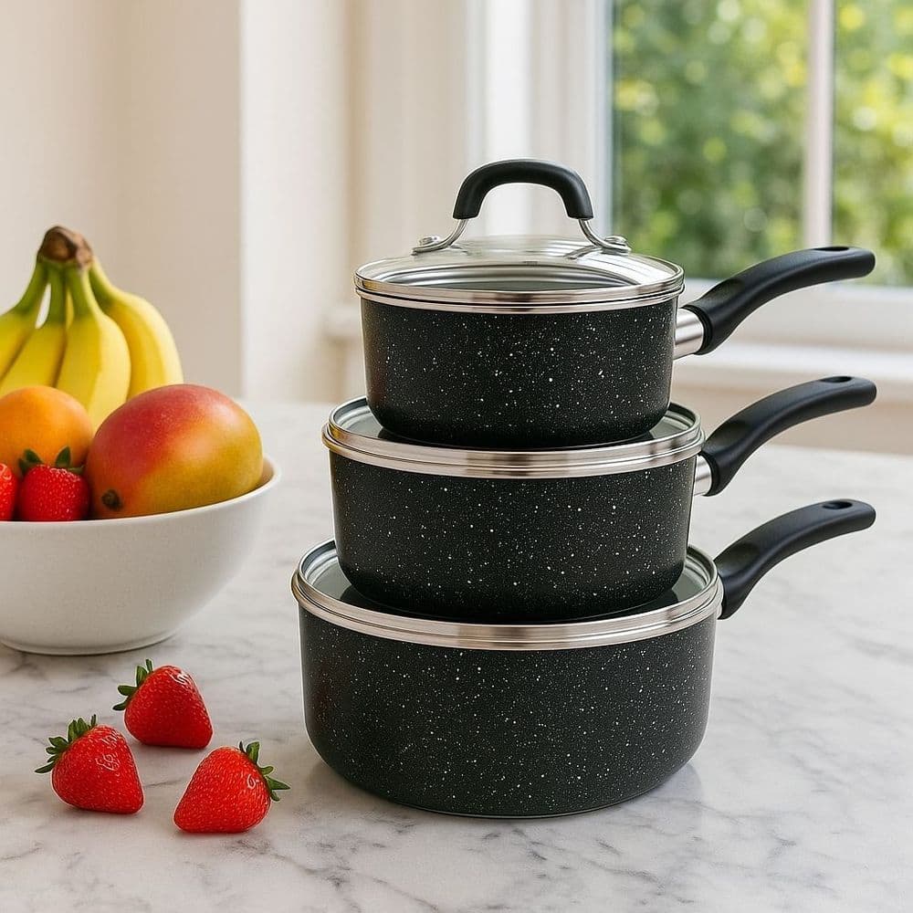 Scoville Neverstick 3pcs Saucepan Set with Lids, Non Stick Saucepan Set, 16/18/20cm Saucepans