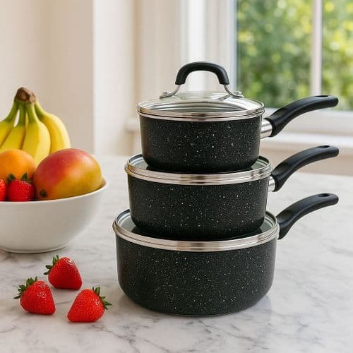 Scoville Neverstick 3pcs Saucepan Set with Lids, Non Stick Saucepan Set, 16/18/20cm Saucepans