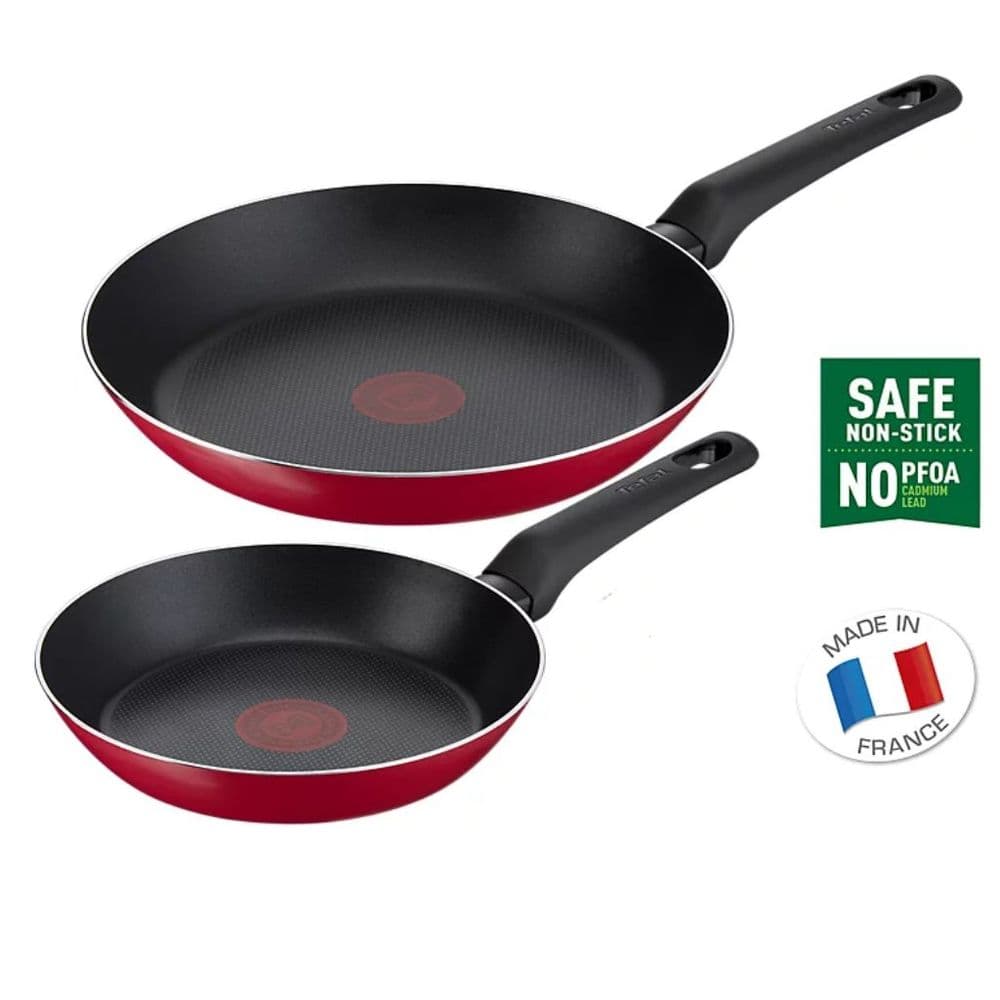 Tefal Essential 2 Piece Frying Pan Set 20cm & 26cm Non-Stick Aluminium Cookware with Thermo-Signal T