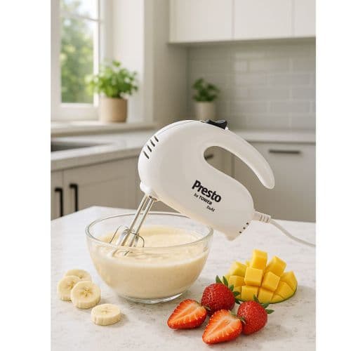 Tower Presto 150W Hand Mixer Whisk 5 Speed Settings 2 x Beaters 2 x Dough Hooks