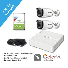 2MP Hikvision DS-2CE12DFT-F(2.8MM or 3.6MM) ColorVu Bullet 2 Camera & 4Ch DVR TVI Kit (Offer)