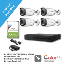 2MP Hikvision DS-2CE12DFT-F(2.8MM or 3.6MM) ColorVu Bullet 4 Camera & 8Ch DVR TVI Kit (Offer)