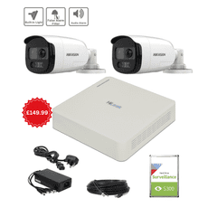 2MP Hilook TVI Turbo HD Bullet Camera Kit (2x DS-2CE12DF3T-PIRXOS, 4ch DVR-104G-K1) (Offer)