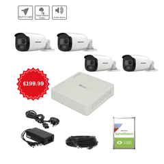 2MP Hilook TVI Turbo HD Bullet Camera Kit (4x DS-2CE12DF3T-PIRXOS, 4ch DVR-104G-K1) (Offer)