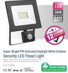 30W IP44 ELECTRICAL OUTSIDE LED FLOOD LIGHT WITH SENSOR - 2400LM / LUMENS (IP44) 2835