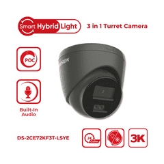 3K/5MP Hikvision DS-2CE72KF3T-LSYE/BLACK(2.8mm) PoC Hybrid Light Turret Camera with Built-in Mic