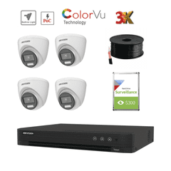 3K Hikvision ColorVu PoC Turret TVI Kit 2.8mm (4x DS-2CE72KF3T-E, 4ch iDS-7204HUHI-M1/P) (Offer)