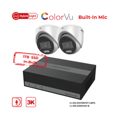 3K Hikvision Hybrid Light Colorvu TVI CCTV Kit(2 DS-2CE70KF0T-LMFS, iDS-E04HUHI-B, 1TB) KIT-2018