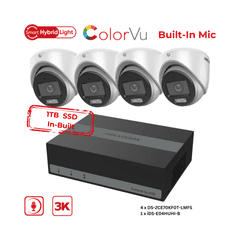 3K Hikvision Hybrid Light Colorvu TVI CCTV Kit(4  DS-2CE70KF0T-LMFS, iDS-E04HUHI-B, 1TB) KIT-4018