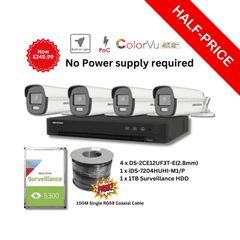 4K Hikvision ColorVu POC TVI CCTV KIT (4 x DS-2CE12UF3T-E(2.8MM), iDS-7204HUHI-M1/P DVR) Kit-4011