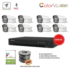 4K Hikvision ColorVu PoC TVI Kit 2.8mm (8x DS-2CE12UF3T-E, IDS-7208HUHI-M2/P(C)) Kit-8011