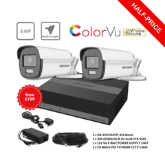 4K Hikvision ColorVu TVI Kit 2.8mm (2x DS-2CE12UF3T-E, iDS-E04HUHI-B eDVR) Kit-2002