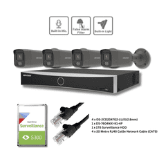 4MP Hikvision AcuSense IP CCTV KIT (4 x  DS-2CD2047G2-LU/G(2.8mm), DS-7604NXI-K1-4P DVR) Kit-4003