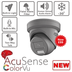 4MP Hikvision DS-2CD2347G2-LSU/SL(2.8mm) Grey AcuSense fixed lens ColorVu turret camera 2 way audio (Offer)
