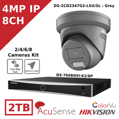 4MP IP ColorVu CCTV Kit - 8 Channel-POE AcuSense NVR - CCTV Kit - DS-2CD2347G2-LSU/SL - Grey 2.8MM