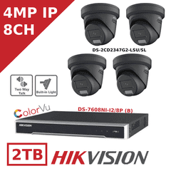4MP IP ColorVu CCTV Kit - 8 Channel-POE CCTV Kit - DS-2CD2347G2-LSU/SL - Black 2.8MM