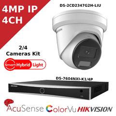 4MP IP Hybrid Light CCTV Kit - 4 Channel-POE AcuSense NVR - IR + ColorVu - DS-2CD2347G2H-LIU - 2.8MM