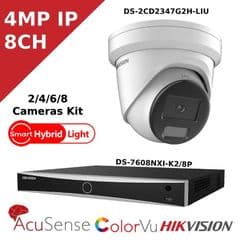 4MP IP Hybrid Light CCTV Kit - 8 Channel-POE AcuSense NVR - IR + ColorVu - DS-2CD2347G2H-LIU - 2.8MM