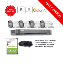 5MP ColorVu Hikvision ColorVu TVI CCTV Kit (4 DS-2CE12KF0T-LFS 3.6mm, iDS-7204HQHI-K1-2S) Kit-4009