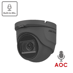 5MP DS-2CE76H0T-ITMFS - G Hikvision HD-TVI 2.8mm Fixed Turret Camera, 30m IR, Mic, AoC - Grey