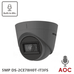 5MP DS-2CE78H0T-IT3FS  Hikvision HD-TVI 2.8mm Lens Turret Camera, 40m Smart IR, Built-In Mic GREY