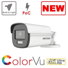 8MP 4K DS-2CE12UF3T-E ColorVu POC Fixed Bullet Camera 40M White Light - TVI (Offer)